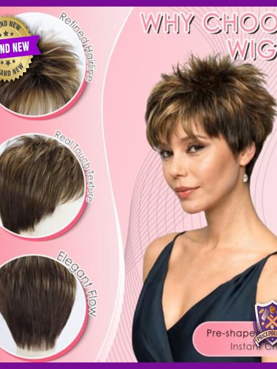 Synthetic Heat-Resistant Pixie Wig with Bangs, Glueless Adjustable Fit main image 5